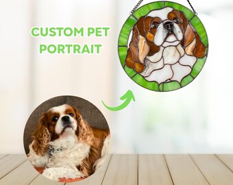 Dog memorial stained glass window hangings Custom pet portrait from photo Cat loss gift