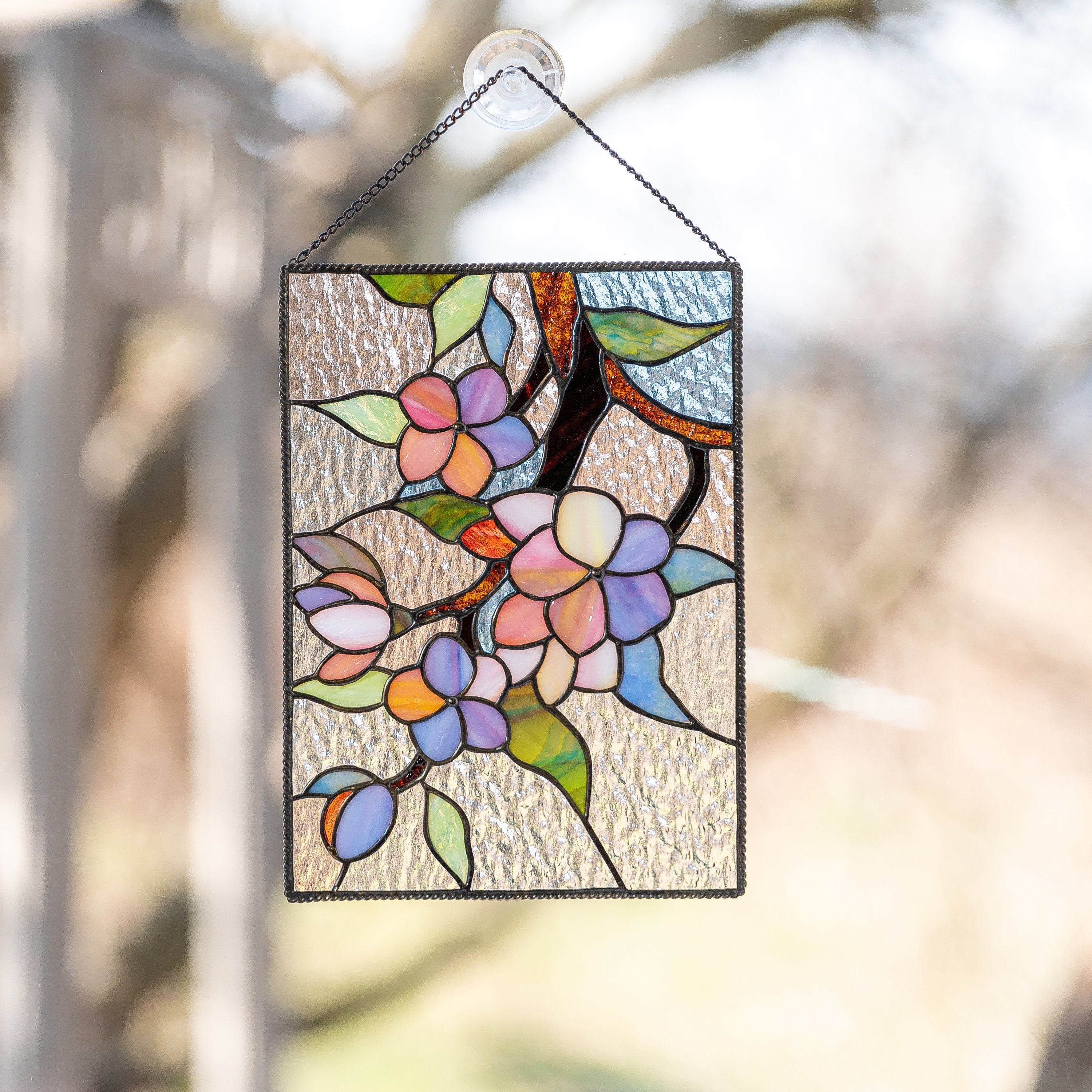 Cherry Blossom Stained Glass Window Panel Christmas Gifts Etsy