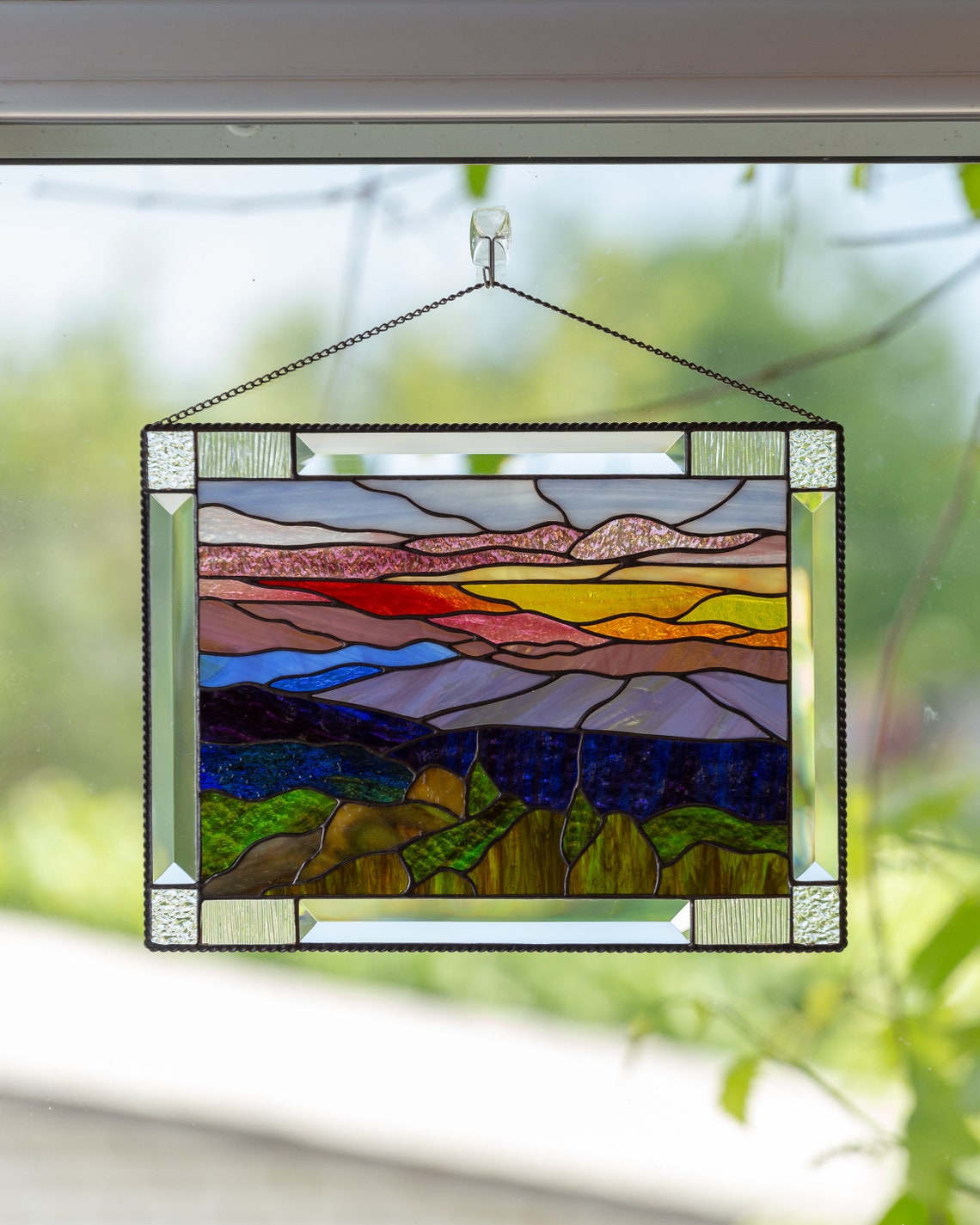 Peony Window Hanging Panel Of Stained Glass