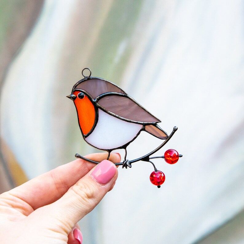 Stained Glass Robin Suncatcher Christmas Gifts Bird Stained Etsy UK