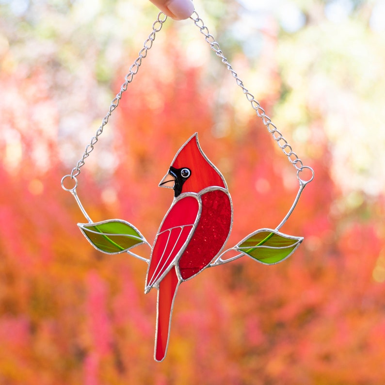 Cardinal Stained Glass Window Hangings Bird Stained Glass Etsy
