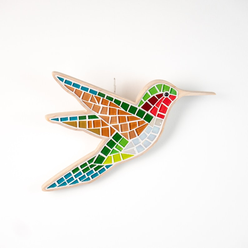 DIY kit Bird mosaic kit for adults Mothers Day gift Hummingbird gifts Glass mosaic craft kit for adults image 10