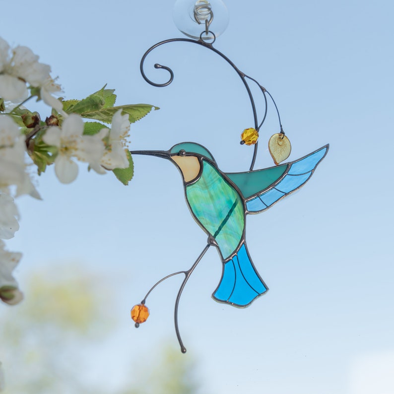 turquoise stained glass hummingbird