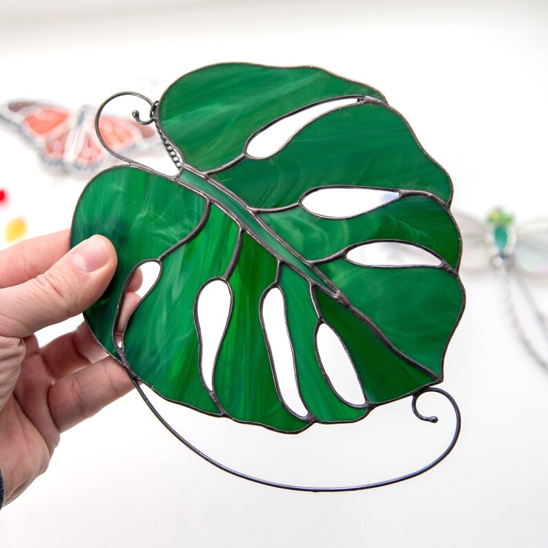 Monstera leaf stained glass suncatcher monstera plant custom Etsy