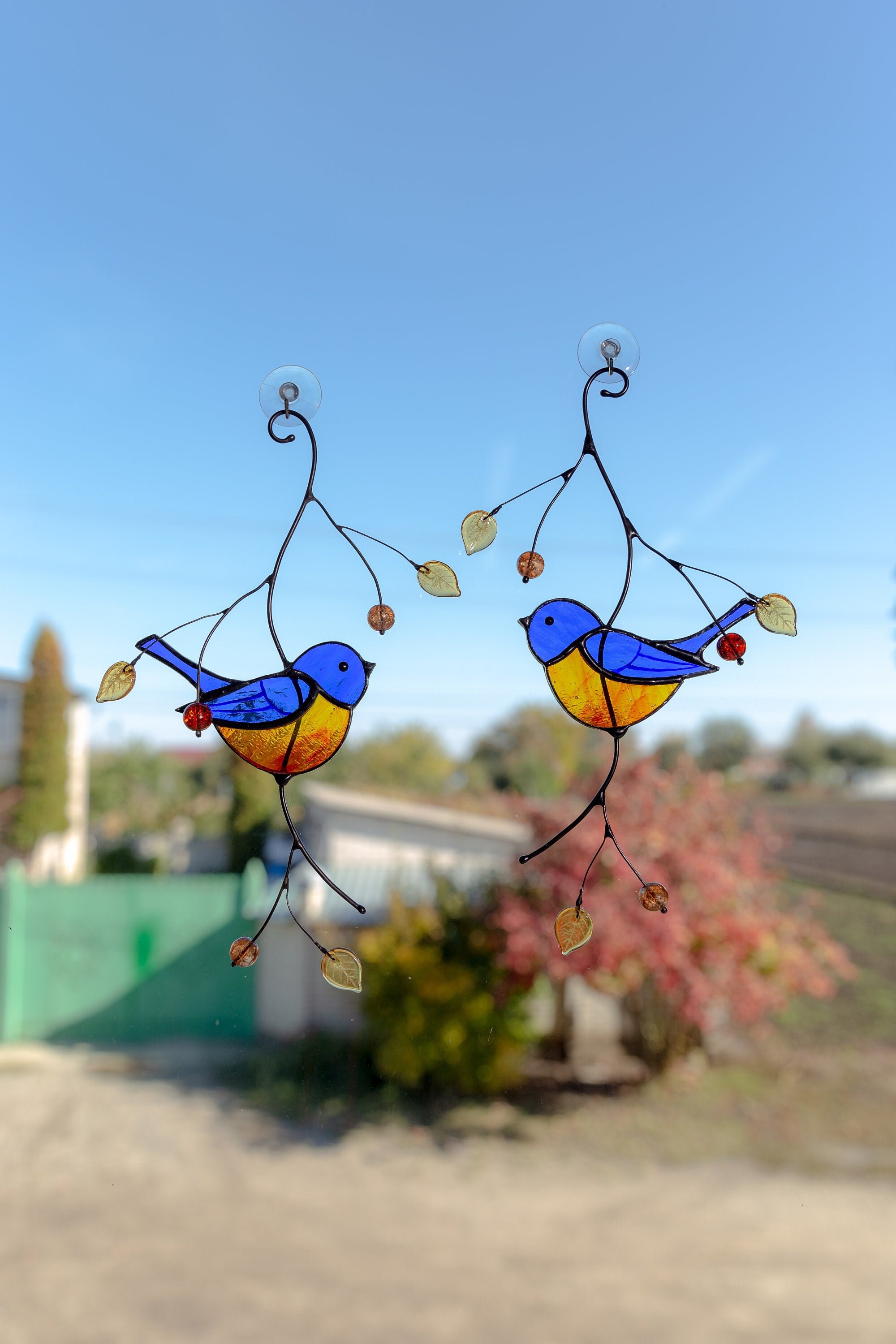 Bird stained glass suncatcher 7th anniversary gift Bluebird Etsy