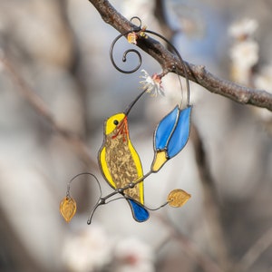 Ukrainian coloured bird stained glass suncatcher