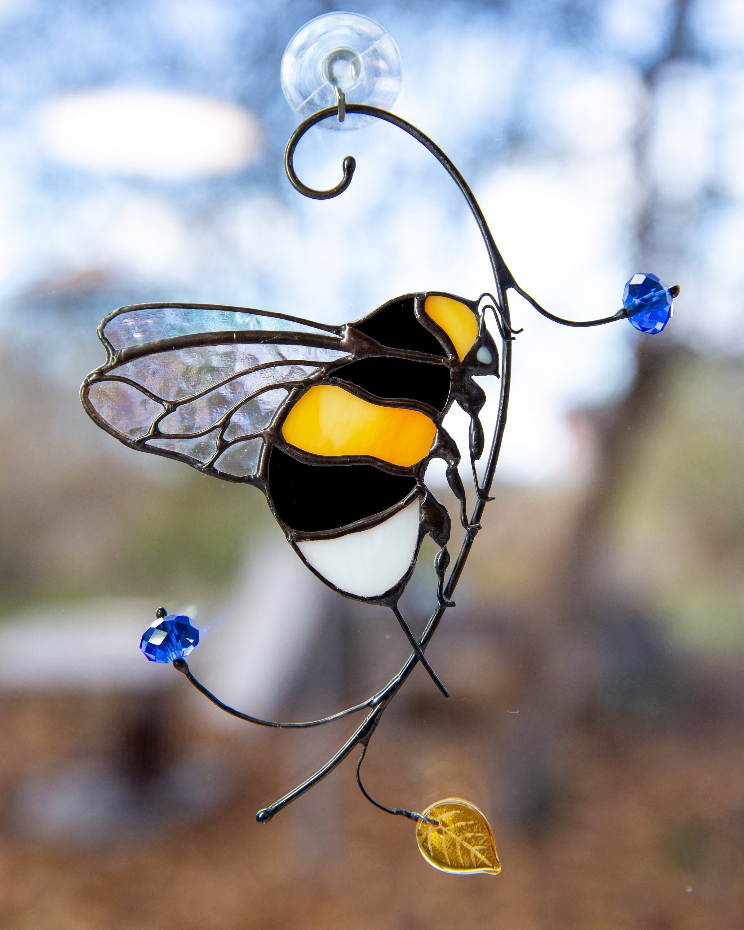 Bumble bee stained glass window hangings Honey bee decor Etsy