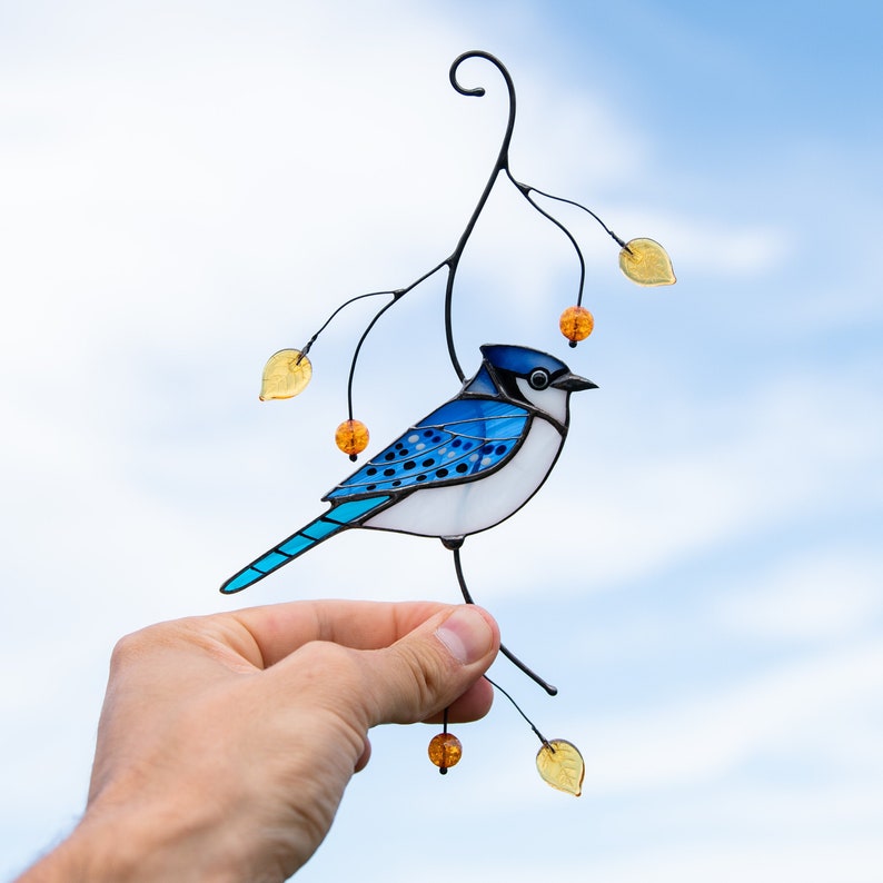 wholesale website Blue jay stained glass window hangings wholesale website Blue jay stained glass window hangings