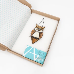 owl suncatcher is in the brand box of Glass Art Stories