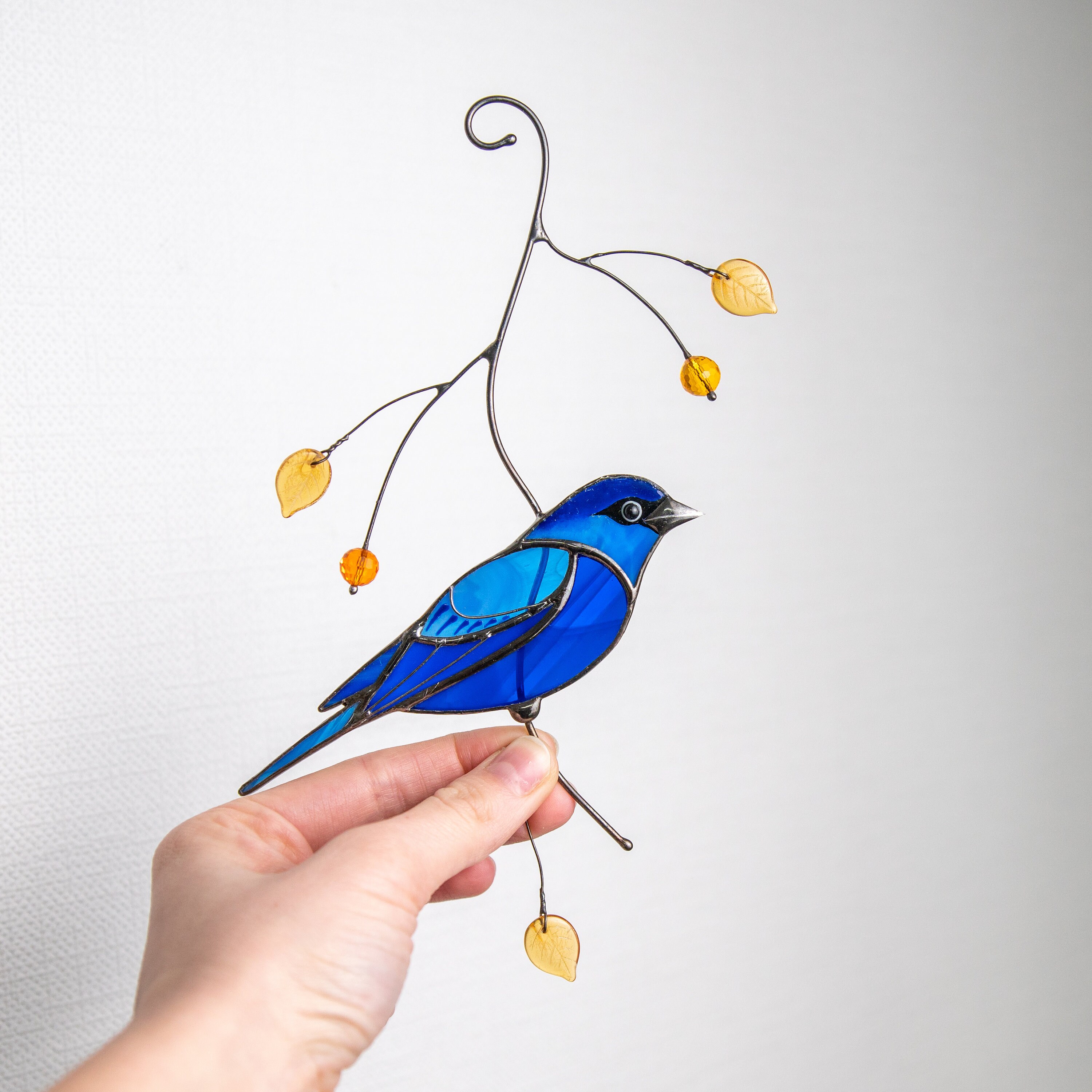 Indigo bunting stained glass window hangings Fairy garden Christmas g…