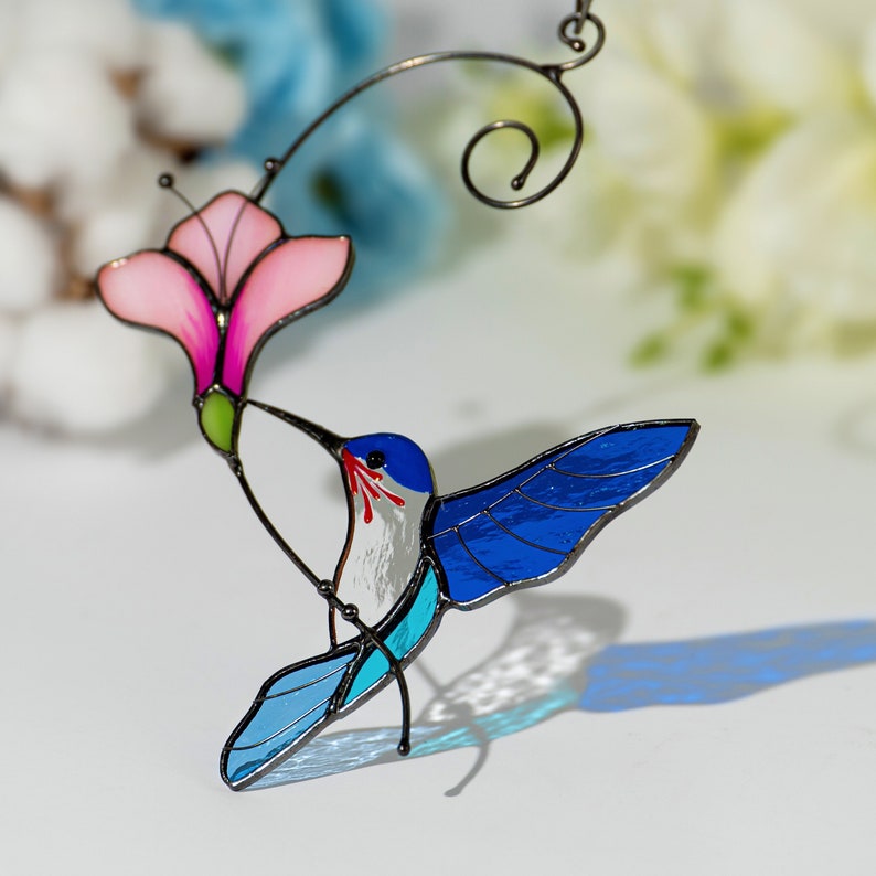 Hummingbird ornament stained glass bird suncatcher Mothers Day gifts Custom stained glass window hangings Fathers Day gifts image 1