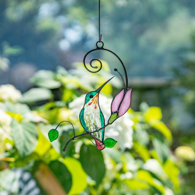 Hummingbird stained glass window hangings Christmas gifts image 2