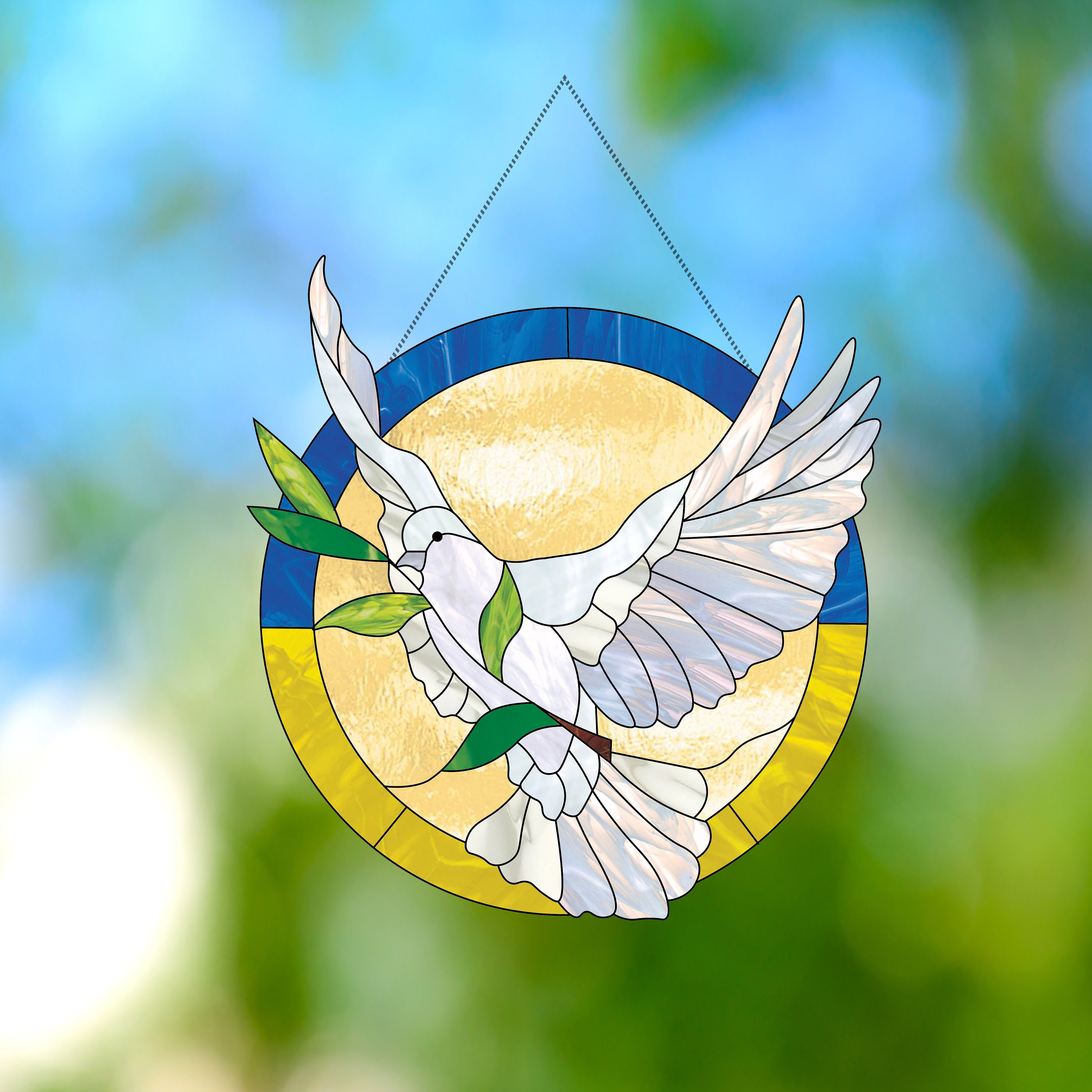 Stained glass cross with dove of peace - www.glwec.in