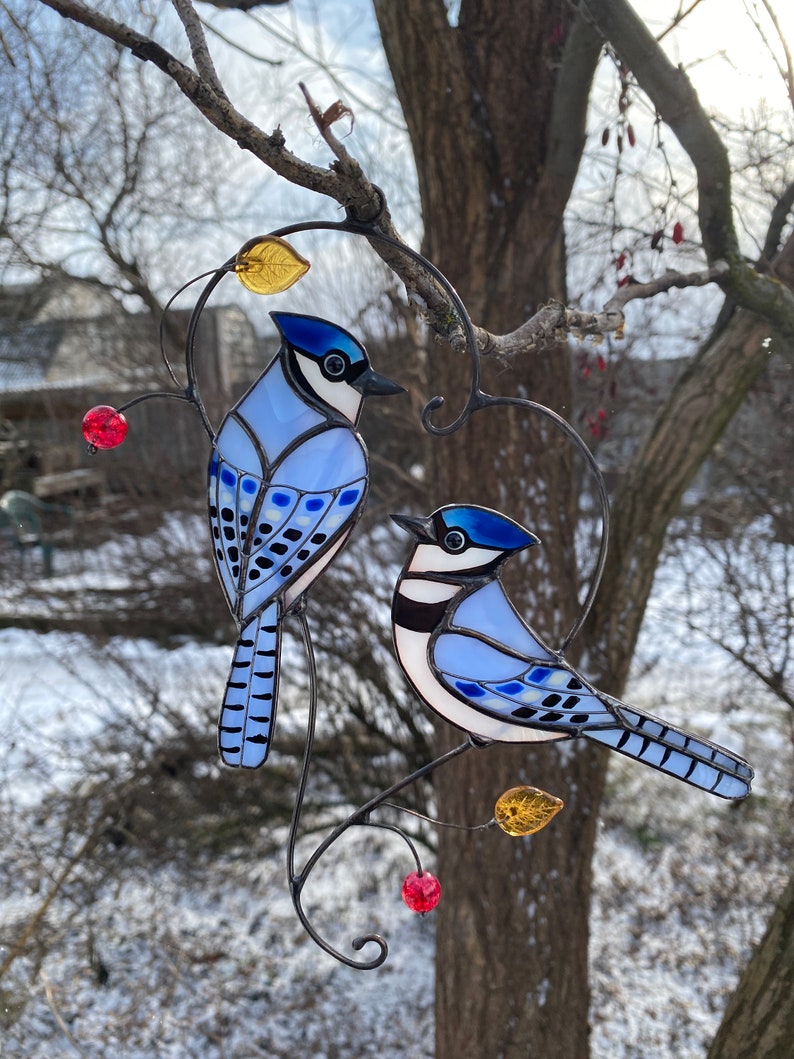 Blue Jay Stained Glass Window Hangings Custom Stained Glass - Etsy