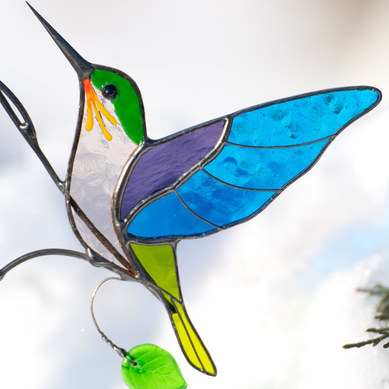 flying hummingbird stained glass light catcher