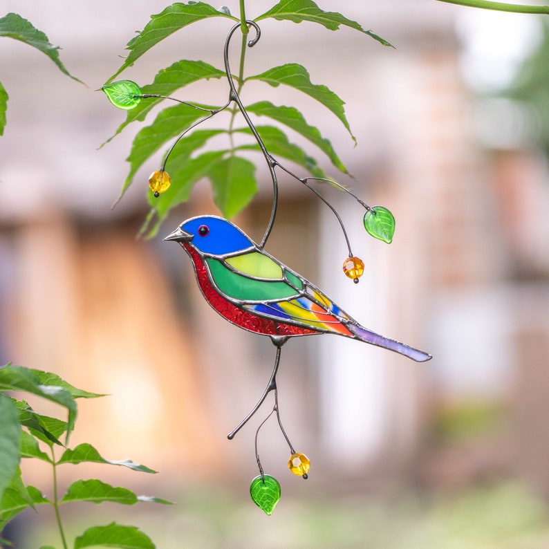 Bird Stained Glass Window Hangings Christmas Gifts Painting Etsy