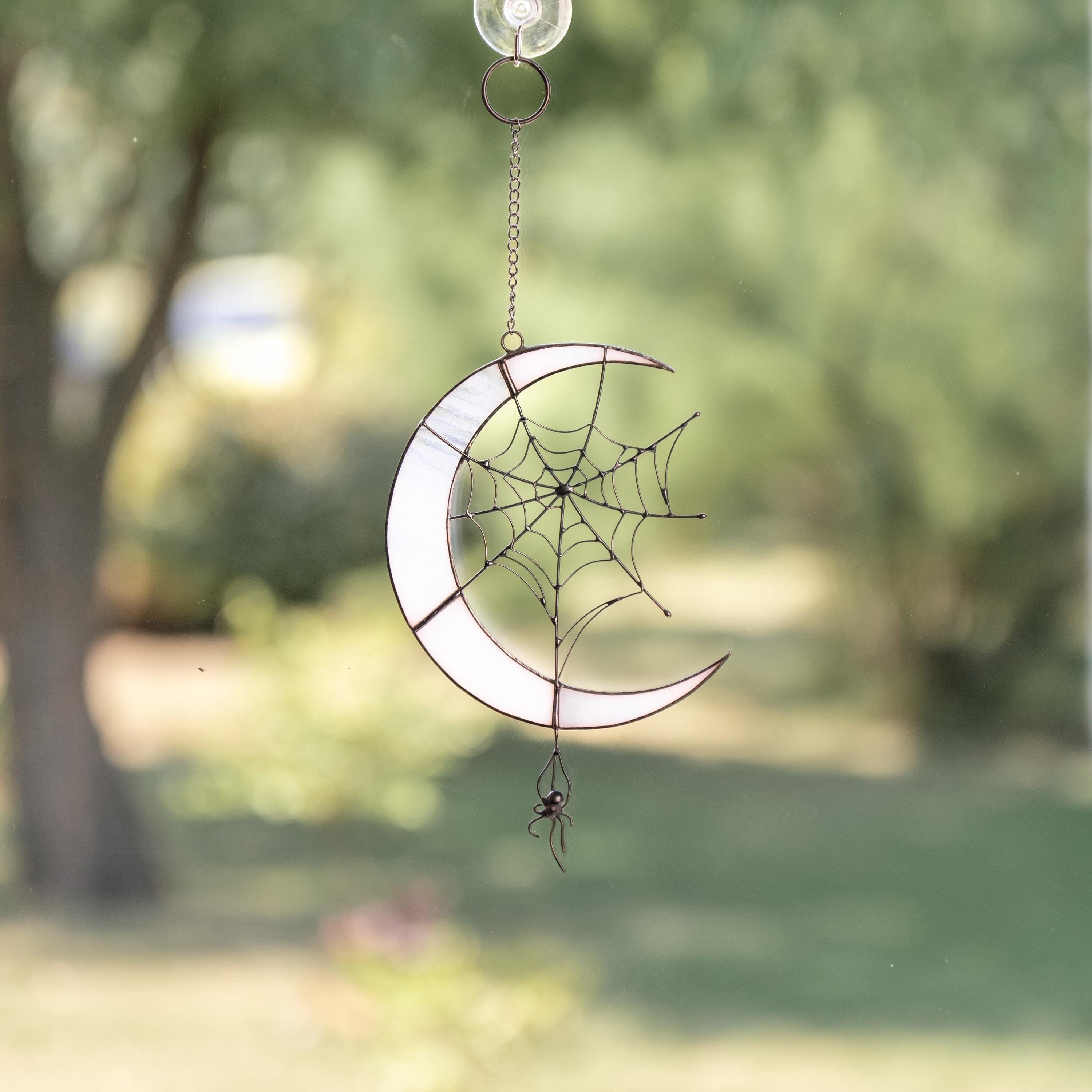 Halloween stained glass spider Moon suncatcher Custom stained glass window hangings Halloween decoration Web suncatchers