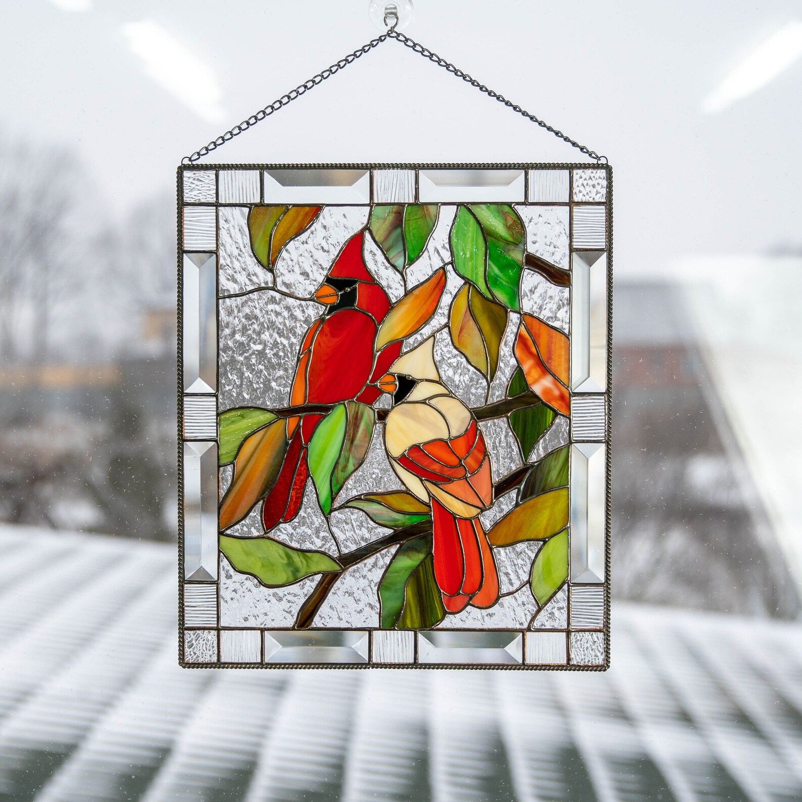 Cardinal stained glass window panel Christmas gift Bird Etsy