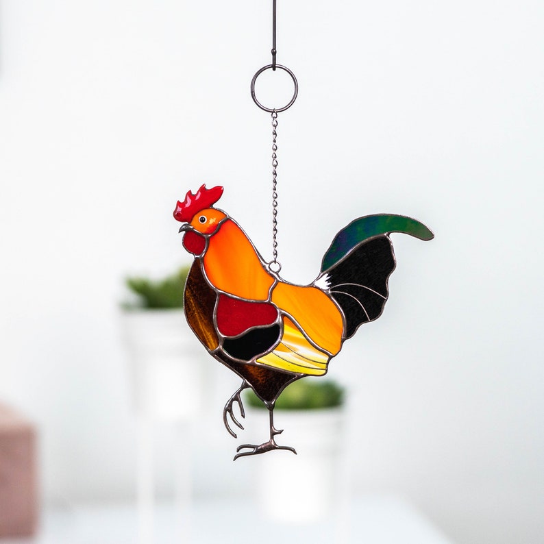 Rooster Stained Glass Window Hangings Farmhouse Decor Custom Etsy