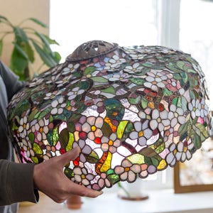 Ceiling hanging lamp Stained glass chandelier Unique gift for mom Flowers pendant lamp Cherry blossom art decor lamp image 8