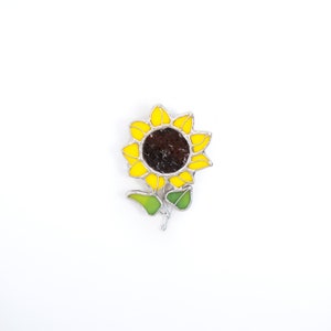 Ukrainian jewelry of sunflower brooch created of modern stained glass