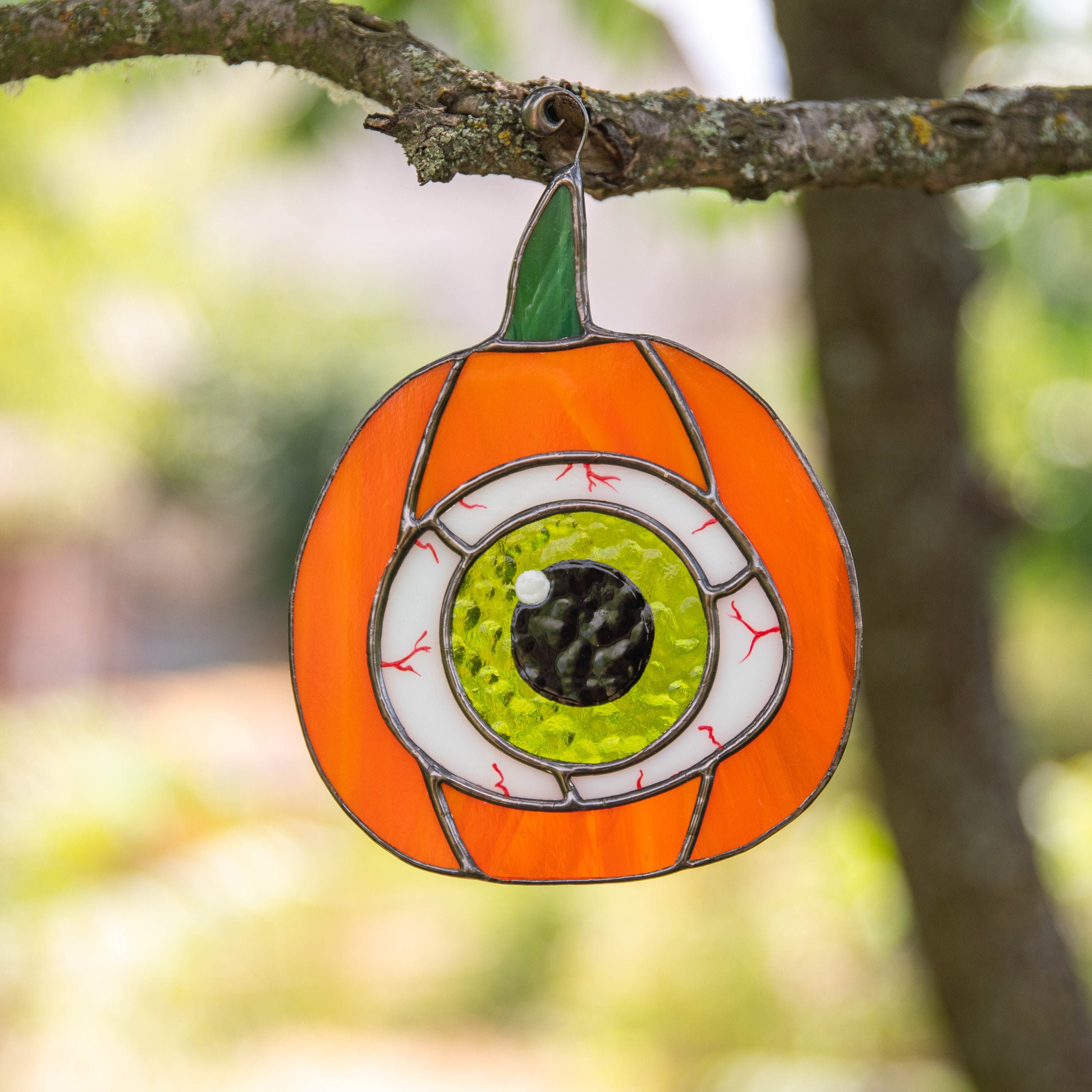 Halloween stained glass pumpkin eye suncatcher Creepy decor | Etsy