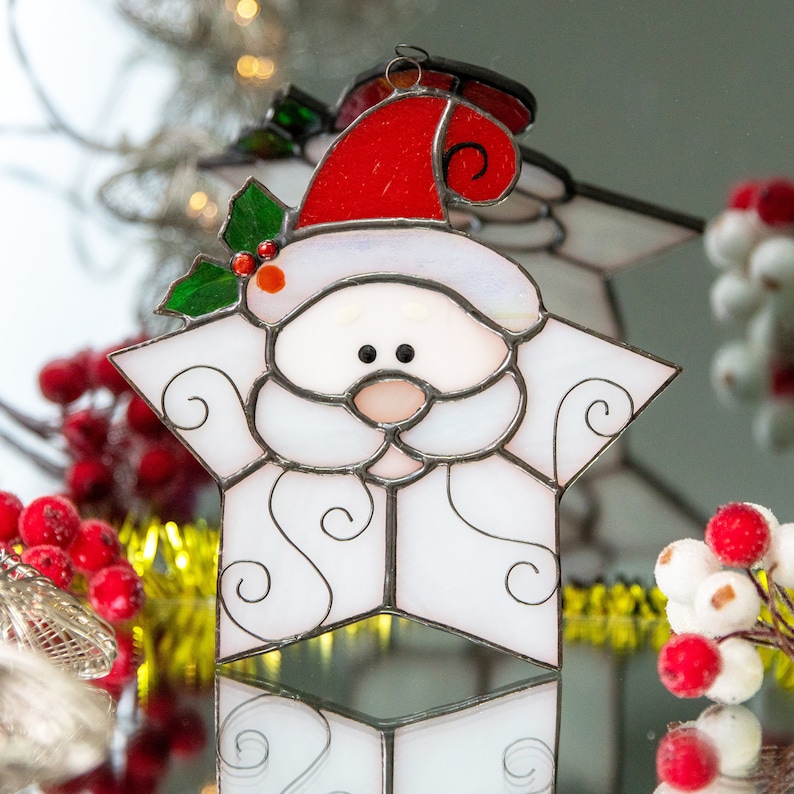 Santa Stained Glass Window Hangings Modern Christmas Tree Etsy UK