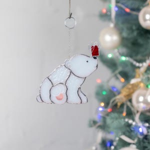 white polar bear stained glass Xmas decoration