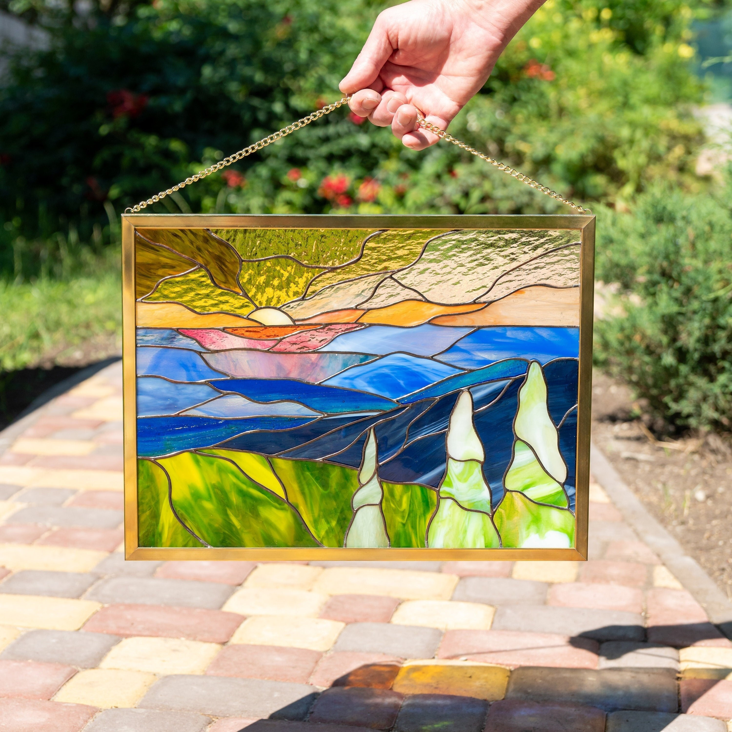 Blue Ridge Mountains Glasmalereifensterbehang Weihnachtsgeschenk Handgefertigtes Produkt North Carolina Kunst Mountain Glasmalereiplatte