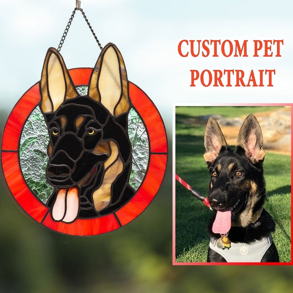 Pet portrait stained glass decor Pet memorial gift Custom stained glass cat lover gift