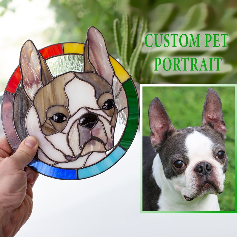 Pet memorial stained glass window panel Custom stained glass Dog portrait Cat lover gift stained glass decor image 4