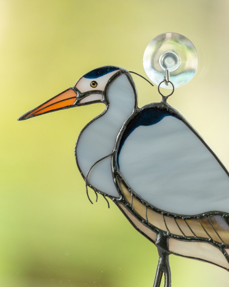 Great blue heron stained glass suncatcher Custom stained glass Etsy