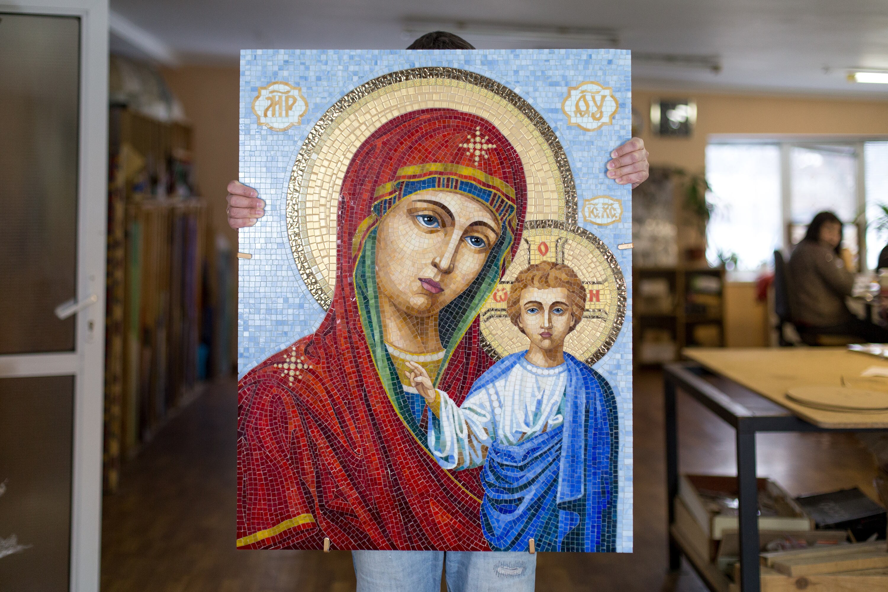 Mosaics Virgin Mary stained glass mosaic wall art Saint icon religious ...