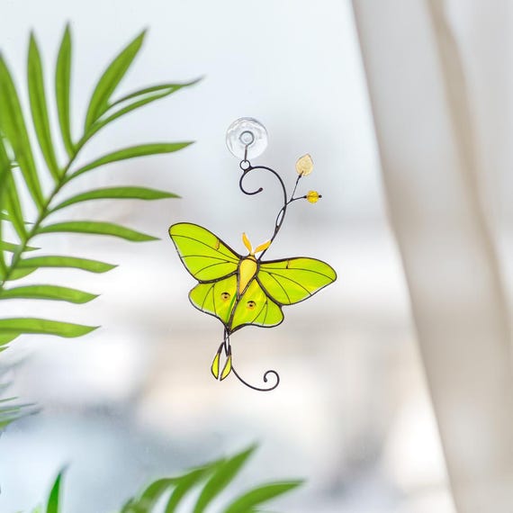 Luna moth stained glass butterfly suncatcher Unique gift for mom Balcony decor