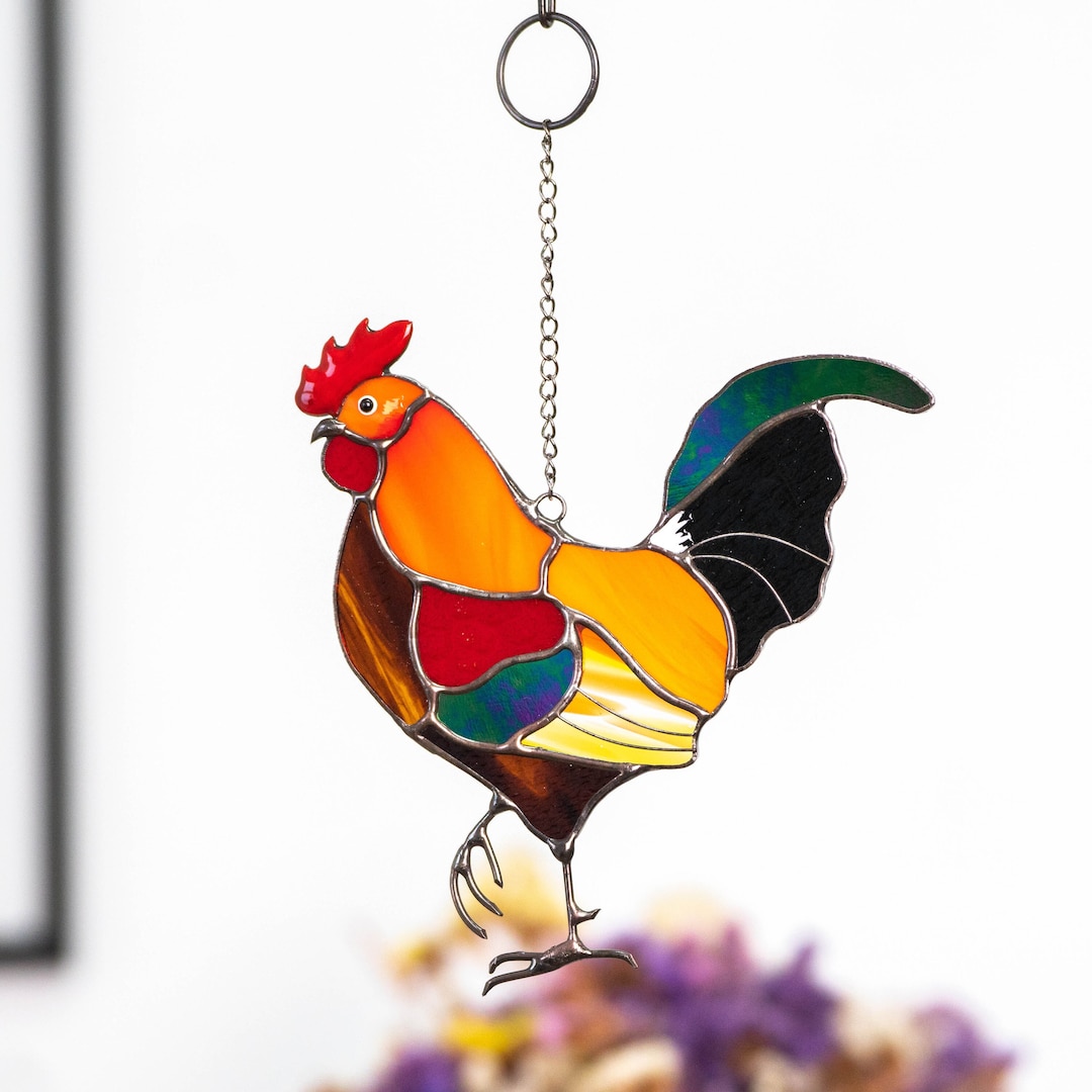 Glass　Stained　Hangings　Window　Gifts　Etsy　Rooster　Christmas