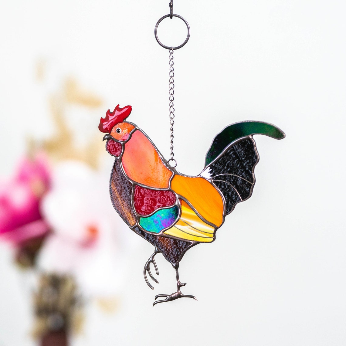 Rooster Stained Glass Window Hangings Farmhouse Decor Custom Etsy