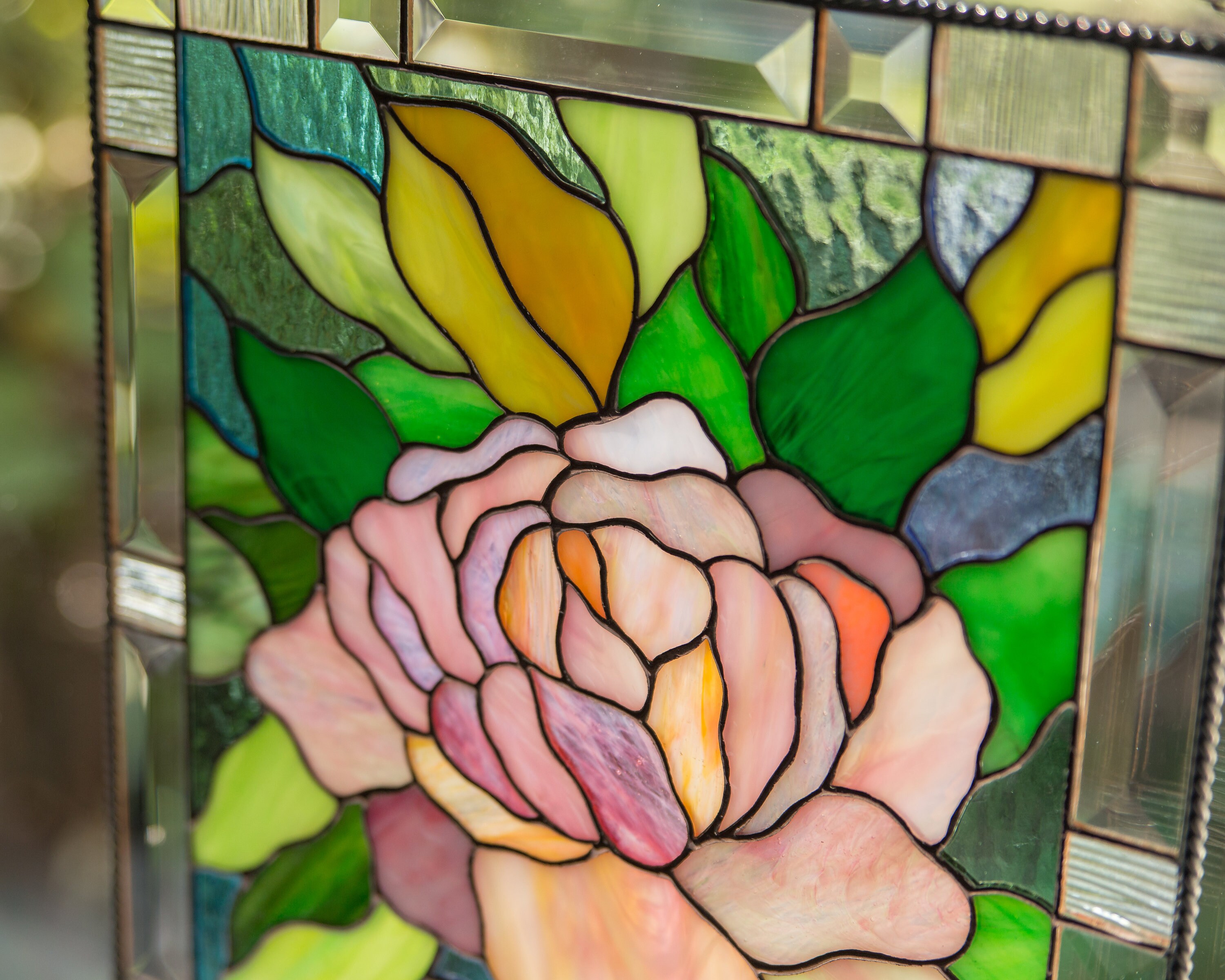 牡丹のステンドグラスの窓飾り 手作りのクリスマスプレゼント カスタム