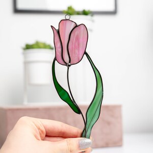 Stained glass flower suncatcher Mothers Day gift Tulip stained glass window hangings Tulip charm image 3