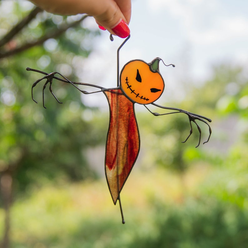 Halloween stained glass decor Scarecrow stained glass suncatcher Creepy decor stained glass window hangings image 6