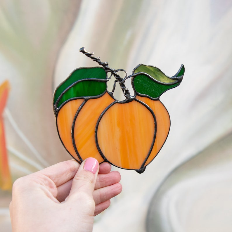 Peach stained glass window hangings Mothers Day gift Fruit Etsy