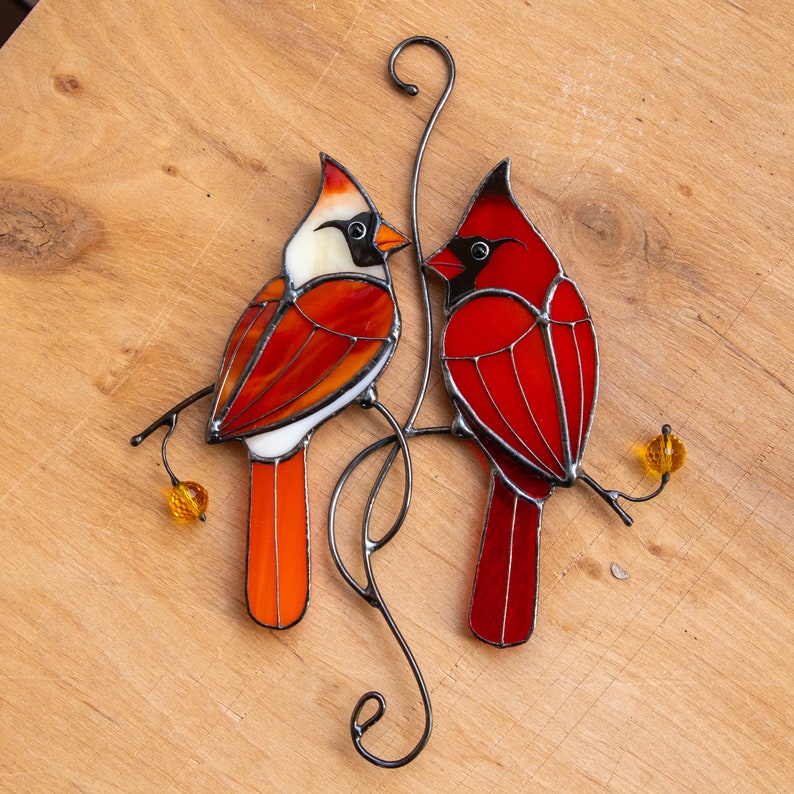 Stained Glass Cardinals Gift Cardinal Ornament for Window Etsy