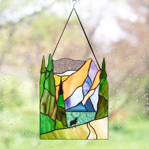 stained glass panel hang on window up