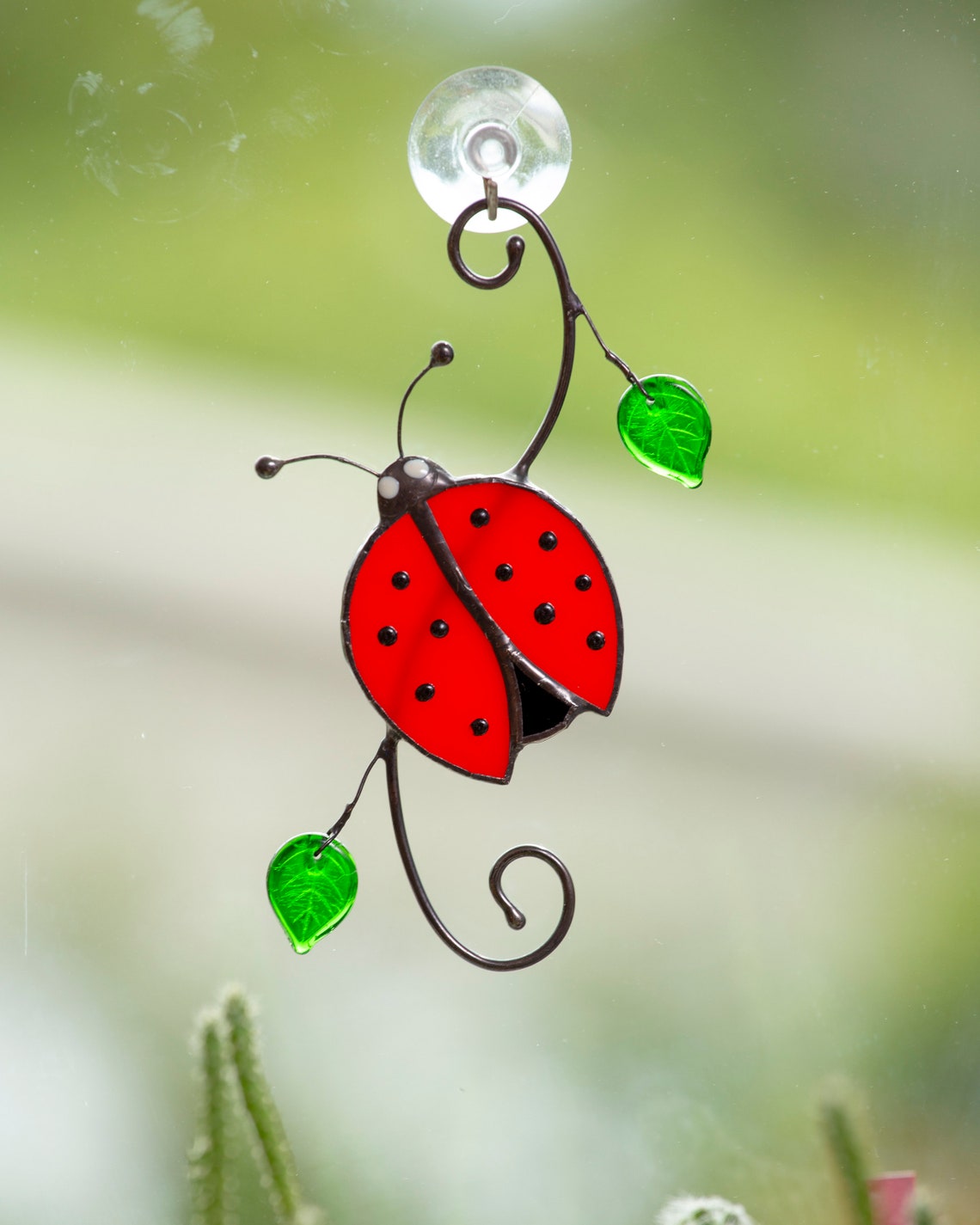 Ladybug stained glass suncatcher Custom stained glass window Etsy