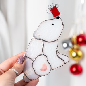 polar bear with the gift stained glass window hanging