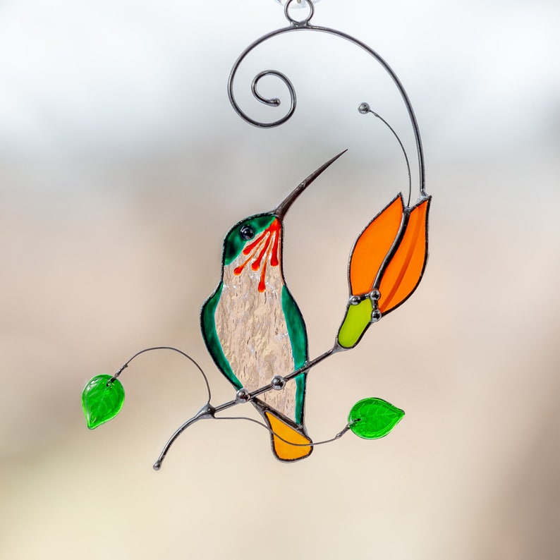 Hummingbird stained glass window hangings Christmas gifts image 8