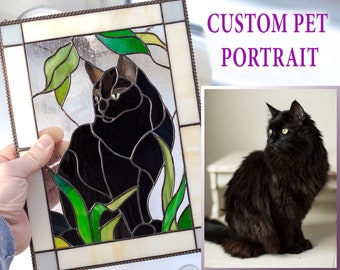 Personalized pet gift Custom stained glass cat Window hanging Dog memorial gifts