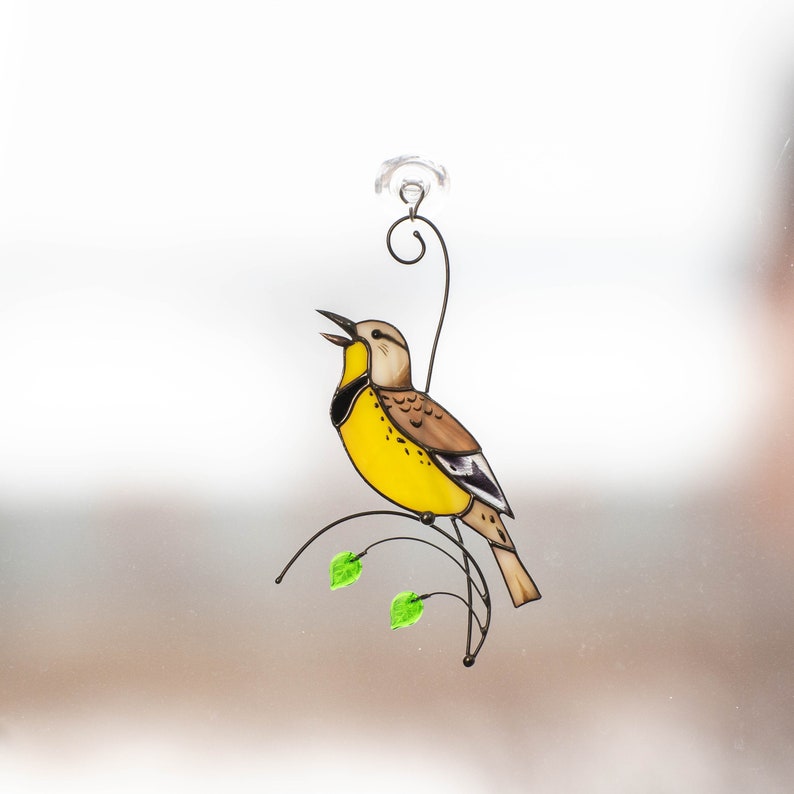 handmade glass Western meadowlark bird decoration for window