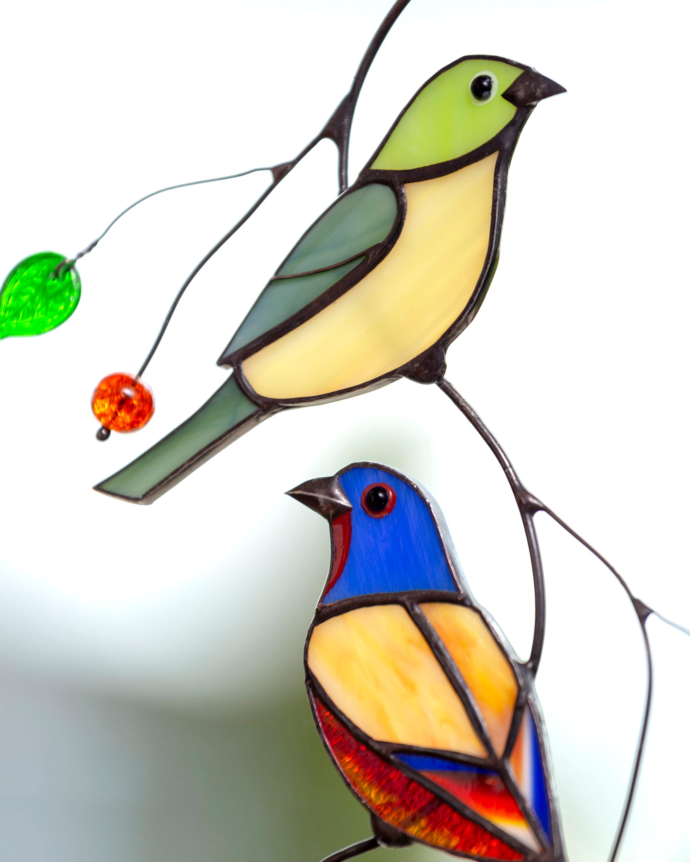 Bunting bird stained glass window hangings Custom stained Etsy