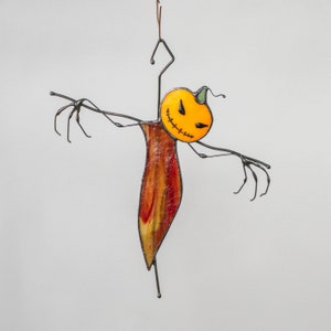 Halloween stained glass decor Scarecrow stained glass suncatcher Creepy decor stained glass window hangings image 3
