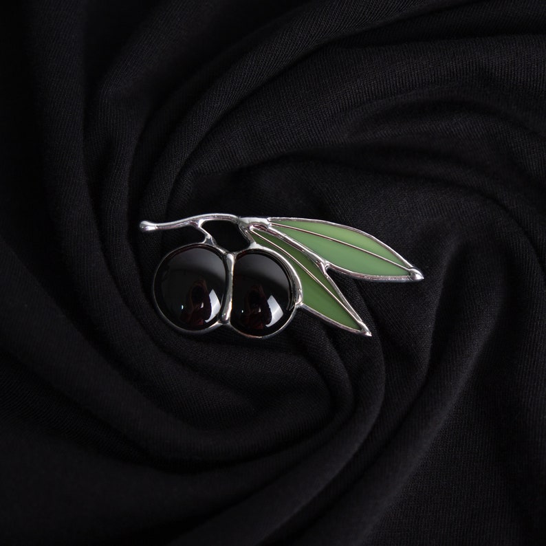 black olives made brooch made of stained glass